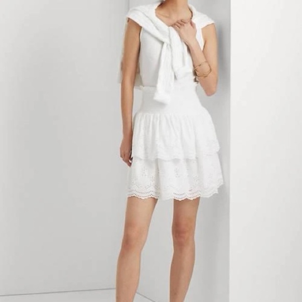NWT Lauren Ralph Lauren ‘Eyelet Embroidered Cotton Mini Skirt’ in White Size 12